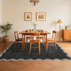 GarveeHome Scalloped Washable Area Rug 8x10 Rug for Living Room Modern Rug Non Slip Throw Rugs Large Rugs for Bedroom Low Pile Non Shedding Stain Resistant Carpet for Dining Room 8 ft x10 ft Black