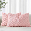 decorUhome Cozy Textured Throw Pillow Covers 12x20 Inch Set of 2, Soft Plush Faux Wool Pink Accent Couch Pillow Covers for Modern Farmhouse Sofa Bed Living Room
