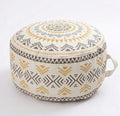 MOCOFO Unstuffed Round Pouf Cover, Boho Geometric Ottoman Footstool Cover with Handle, Decorative Floor Pillow & Storage Bean Bag for Living Room, Nursery, Patio (Yellow,18x18x8)