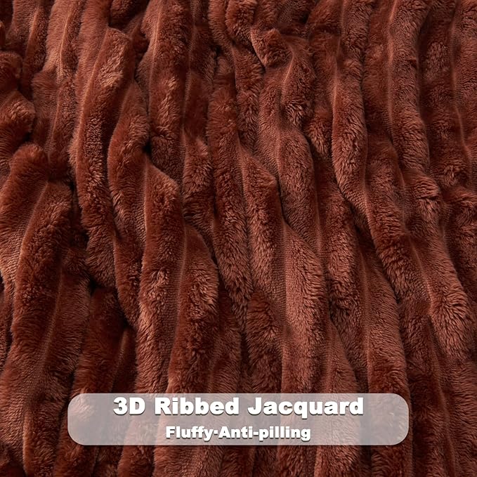 NEWCOSPLAY Super Soft Queen Blanket Coffee Premium Silky Flannel Fleece 3D Ribbed Jacquard Lightweight Bed Blanket All Season Use (Coffee Ribbed, Queen(90"x90"))