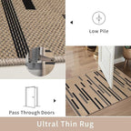 Tangsoo Washable Stripe Easy Jute Rug 4x6 for Paito,Non-Slip Indoor Outdoor Thin Carpet,Farmhouse Black Throw Mat for Front Porch Dining Room Bedroom Backyard Foyer