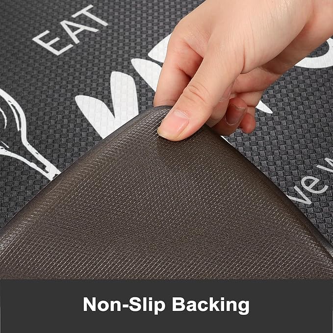 KIMODE Kitchen Mats 2PCS,Cushioned Anti Fatigue Farmhouse Kitchen Rugs and Mats,Non Slip Waterproof Kitchen Mats for Floor,Comfort Foam Standing Desk Mat for Home,Kitchen,Sink,Laundry,Black