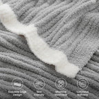 Snuggle Sac Fluffy Ribbed Grey Blanket Twin Size, Soft Luxurious Knit Fuzzy Microfiber Blankets for Couch, Sofa, Bed, Grey, 60x80 inches
