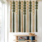 Macrame Wall Hanging Large Boho Wall Decor Natural Green Jute Sphericity Cotton Textile Wall Hanging Geometric Art Fiber Yarn Art Handmade For Living Room Bed Room Apartment Wedding Party 39" Wx39" L