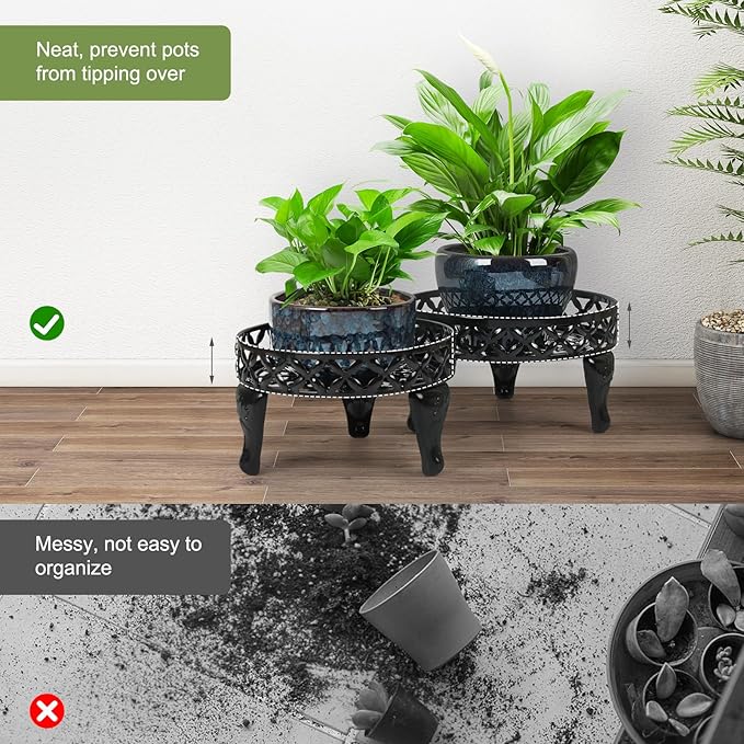Metal Plant Stand Indoor Outdoor,2 Pack Heavy Duty Iron Plant Stands for Indoor/Outdoor,Low Round Flower Pot Stand Rustproof Plant Holder for Garden,Patio,Home Decor