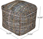 GDFStudio Boho Handmade Fabric Cube Pouf Ottoman Foot Stool - Bean Bag Floor Chair - Foot Rest Couch for Living Room Bedroom Khaki,16" x 16" x 16"