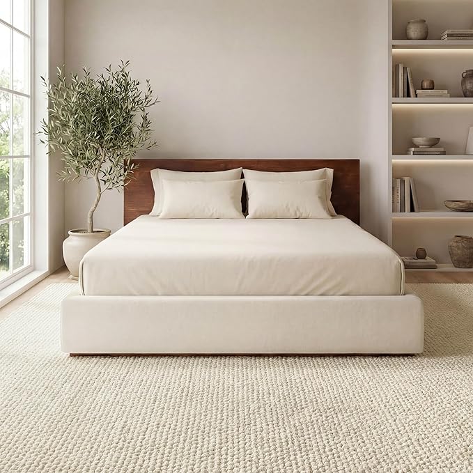 Bedsure 5x7 Faux Wool Area Rugs for Living Room, Machine Washable Carpet, Non-Slip Backing, Pet Friendly Throw Rug for Bedroom Dining Room, Cream