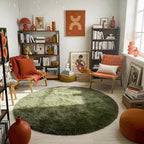 Amdrebio Olive Green Round Rug 5Ft for Living Room Bedroom, Fluffy Shaggy Modern Circle Area Rugs for Kids Room, Soft Plush Fuzzy Shag Carpet for Playroom Office Dorm Nursery Classroom, Home Decor