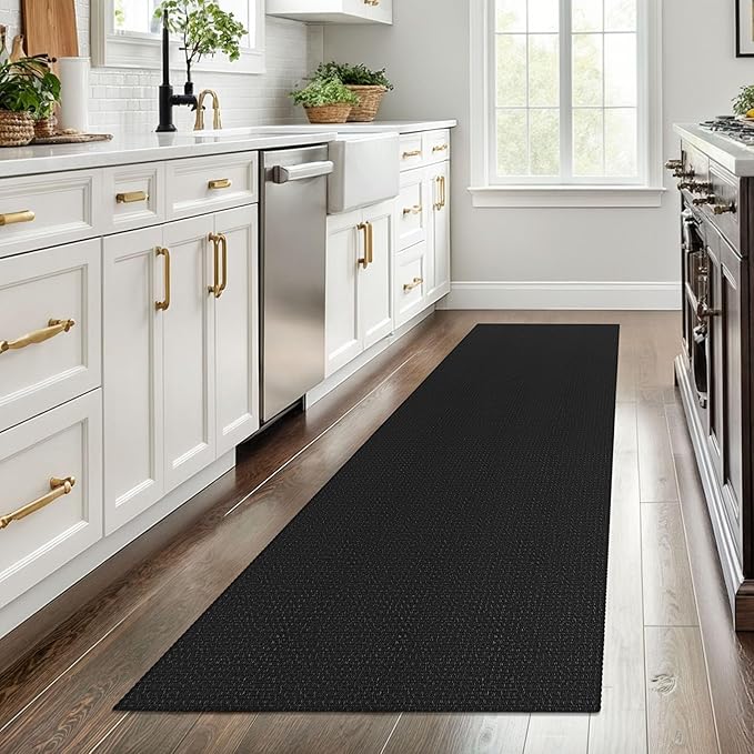 EARTHALL Woven Runner Rug 2.6x8 Ft Washable Runners for Hallways Wide Non Slip Rubber Backed Kitchen Runner Braided Indoor Floor Carpet for Entryway Hallway Kitchen Bedroom, Black/Grey