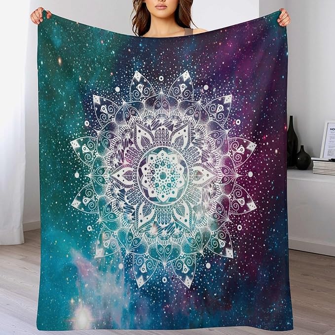 Hippie Mandala Throw Blanket Bohemian Galaxy Space Indian Medallion Trippy Aesthetical Blanket for Sofa Bed Couch Chair Or Dorm 50"x60"