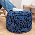 Asuprui Fluffy Flower Pouf Ottoman Cover Only – 20"x14" Round Plush Fuzzy Pouf Shell for Footrest, Stool or Floor Seat, Soft Removable Home Decor (No Insert Included) (Navy Blue)