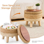 Cpintltr Storage Ottoman Poufs Handwoven Footstool Natural Seagrass Round Footrest Stool with 4 Wood Legs Soft Padded Outdoor Seat for Hallway Lounge Bedroom Garden