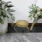 OwnMy Metal Round Plant Stand Indoor Outdoor Flower Pot Holder, Heavy Duty Iron Plant Stand Display Potted Rack for Home, Garden, Patio, Golden Color