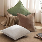 decorUhome Chenille Soft Cozy Throw Pillow Covers 22x22 Set of 2, Modern Farmhouse Boho Velvet Decorative Euro Sham Pillow Cases with Stitched Edge for Couch Sofa Bed Home Decor, Brown