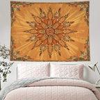 Accnicc Boho Floral Mandala Tapestry for Bedroom Bohemian Flower Wall Tapestry Aesthetic Small Vintage Orange Hippie Indian Tapestries Wall Hanging for Living Room Dorm Decor 48 x 36 Inch
