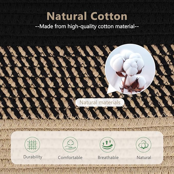 Cotton Rope Storage Basket, 15x10x9 Inches, Woven Basket for Shelves, Clothes, Towels, Books, and Laundry, Gradient Black/Brown (1 Pack)