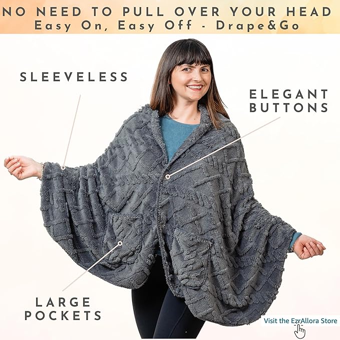 Boho Chic Wearable Blanket -No Sleeves Drape&Go- Poncho Blanket Wrap Shawl - Gifts for Grandma and Mom