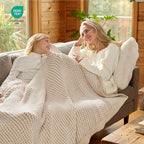Snuggle Sac Cream Waffle Throw Blanket for Couch Bed Sofa 50x60 inches, Reversible Beige Blanket Microfiber Fluffy Fuzzy Cozy Knit Soft Throws for Women Mothers Birthday Gifts