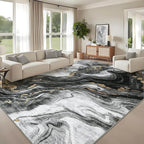 GarveeHome Modern Washable Rugs 5x7 Neutral Abstract Throw Rugs, Non-Slip Abstract Accent Carpet with Marble Swirl Pattern, Stain-Resistant Low Pile Indoor Carpet Rug for Living Room, Bedroom, Black