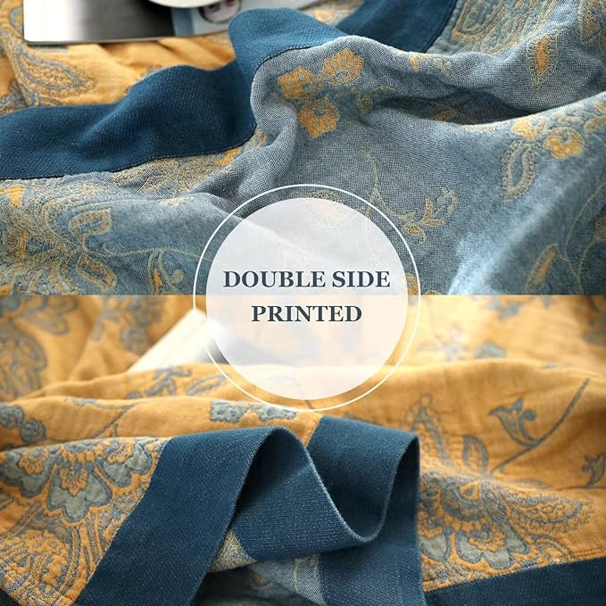 Boho Throw Blanket for Bed 100% Cotton Ultra Soft Rustic Quilt Spring Blanket Floral Printed Farmhouse Decor Bed Blankets,80"x90" All Season Rustic Throw for Sofa Couch Chair
