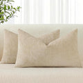 decorUhome Chenille Beige Spring Throw Pillow Covers 12x20 Inch Set of 2, Decorative Soft Couch Pillow Covers Solid Dyed Accent Farmhouse Neutral Rectangle Pillow Cases for Sofa