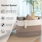 OIAHOMY 108L Large Cotton Rope Basket, Rectangle Woven Baskets for Storage, Nursery Blanket Storage Living Room, Toy Basket with Handle-25”x16”x16”-Gradient Dark Brown