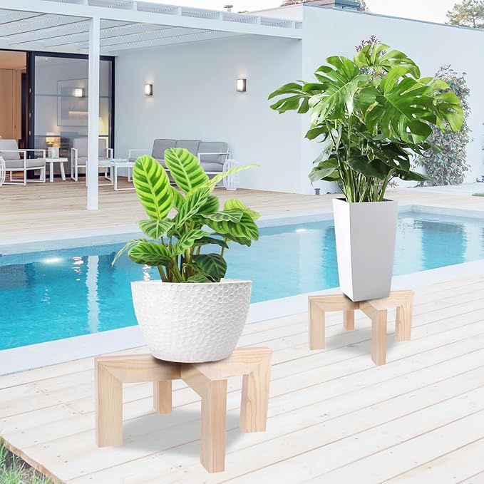 Plant Stand, Indoor/Outdoor Wood Plant Holder, Single Flower Pot Stand, Sturdy Planter Stands, Fit 5-9 Inch Pots