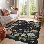 Lahome Floral Washable Rugs for Bedroom, 4X6 Living Room Rug Ultra-Thin, Non-Slip Soft Stain Resistant Boho Throw Carpet for ‎Office Entryway Dining Room Flore (4x6ft,Black/Grey)