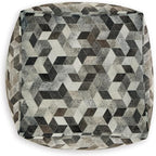 Signature Design by Ashley Albermarle Casual Geometric Patterned Pouf 18 x 18 Inches, Gray & Dark Brown