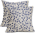 Navy Blue Floral Pillow Covers 16x16 Set of 2 Vintage Rustic Old Style Cute Small Flower Blue Cream Print Decorative Outdoor Pillowcases Farmhouse Throw Cushion Case Decor for Couch Sofa Bed