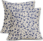 Navy Blue Floral Pillow Covers 16x16 Set of 2 Vintage Rustic Old Style Cute Small Flower Blue Cream Print Decorative Outdoor Pillowcases Farmhouse Throw Cushion Case Decor for Couch Sofa Bed