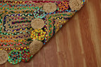 Rectangular Area Rug - 2x3 Feet Multicolor Cape Code Chindi Cotton Jute Rug Geometric Kilim Rug Indoor Outdoor Use Carpet Flatweave Rugs for Bedroom Dining Room Living Room