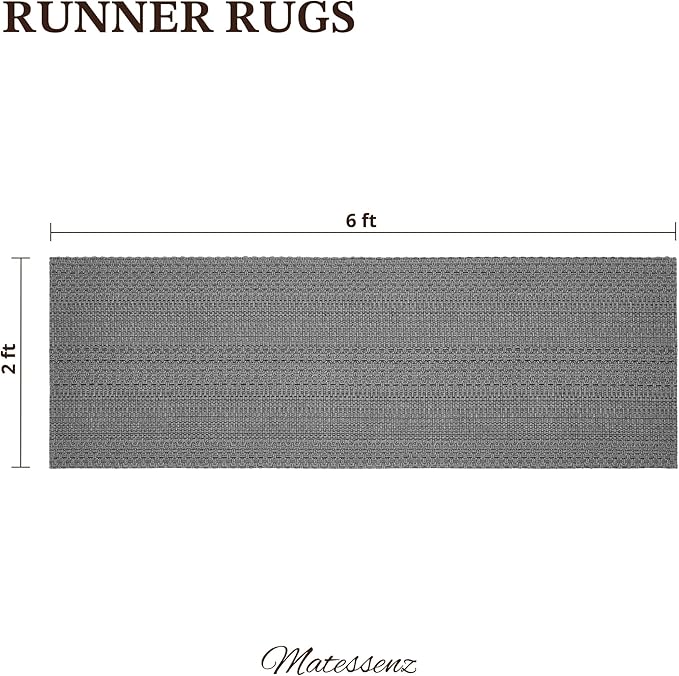 Runner Rug – Boho 2x6 ft Hallway Runner Rug Washable Non-Slip Entryway Rug with Rubber Backing, Grey, Machine Washable, Durable Hand-Woven Design for Home & Kitchen