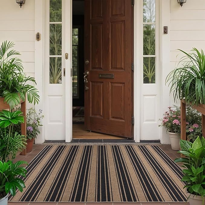 Striped Easy Jute Rug 3x5 Outdoor Rug Washable Rugs for Living Room Bedroom Non Slip Neutral Farmhouse Indoor Outdoor Carpet for Backyard Patio Office