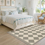 Diamond Corner Easy Jute Rug 4x6, Large Checkered Farmhouse Indoor Outdoor Patio Carpet for Backyard, Porch Decor, Low Profile Washable Non Slip Light Gray Area Rug for Living Room, Bedroom, Entryway
