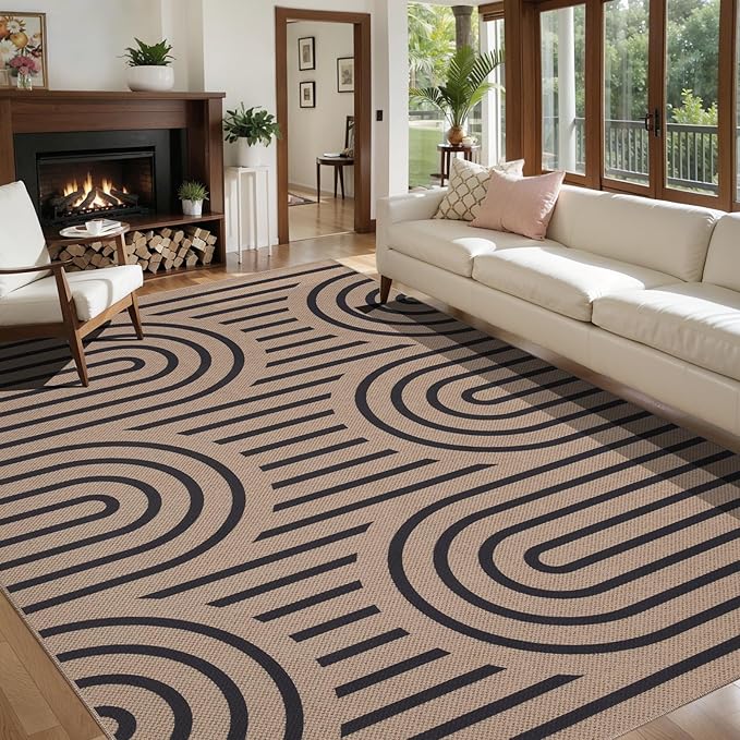 Tangsoo Easy Jute Rug 6x9 Washable Area Rugs for Living Room,Farmhouse Rainbow Non Slip Indoor Outdoor Carpet,Modern Office Mat for Backyard Dining Room Patio Sunroom Home Decor