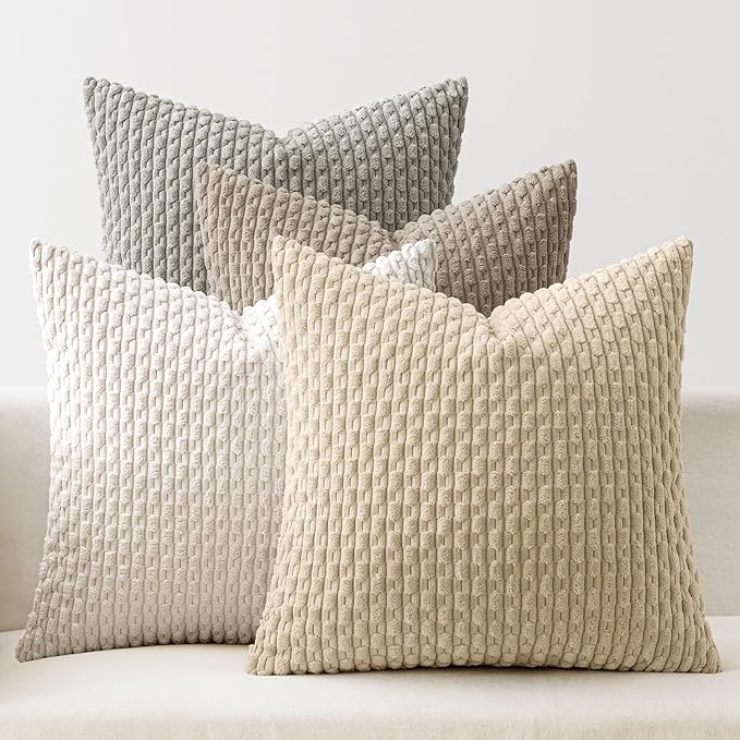MIULEE Neutral Harmony Decorative Throw Pillow Covers for Couch Bed Living Room 18x18 Inch Set of 4 Modern Cushion Covers Soft Corduroy Pillowcases Western Home Decor Gradient Series