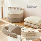 40L Large Cotton Rope Basket, Decorative Woven Blanket Storage for Living Room, Boho Toy Storage & Toy Box for Kids, Versatile Laundry Basket & Nursery Hamper for Blankets(Brownyellow)