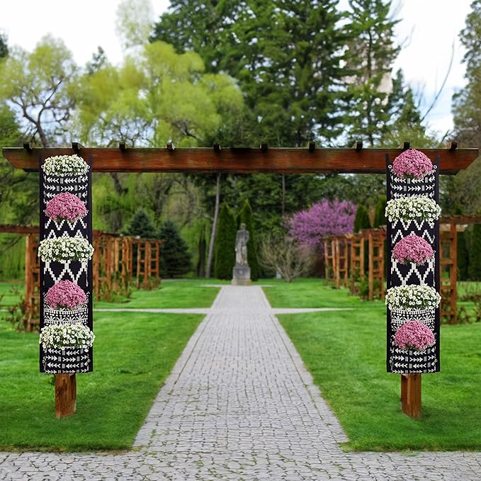 Boho Fabric Hanging Planter (3 Sets of 5 Pockets); Vertical Hanging Herb/Flower Planter