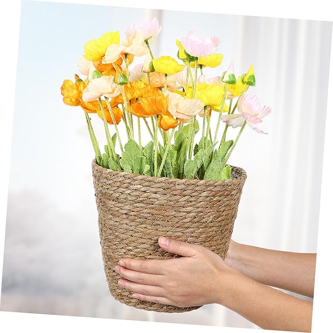 Boho Decorative Woven Basket Plant Pots for Shelves Handmade Woven Flower Pot for Dining