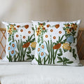 2Pcs Throw Pillow Covers, Boho Daisy Floral Embroidered Pillow Case Soft Decorative Pillowcases for Home Sofa Couch 18x18 Inch