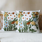 2Pcs Throw Pillow Covers, Boho Daisy Floral Embroidered Pillow Case Soft Decorative Pillowcases for Home Sofa Couch 18x18 Inch