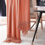 LOMAO Knitted Throw Blanket with Tassels Bubble Textured Lightweight Throws for Couch Cover Home Decor (Coral, 60x80)
