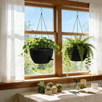 13 Inch 2 Pack Large Self Watering Hanging Planters for Indoor Outdoor Plants, Hanging Plant Pots with Removable 50 Oz Reservoir, Plastic Hanging Basket for Window Porch Garden Balcony, Black