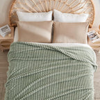 NEWCOSPLAY Super Soft Twin Blanket Sage Green Premium Silky Flannel Fleece 3D Ribbed Jacquard Lightweight Bed Blanket All Season Use (Sage Green Ribbed, Twin(60"x80"))