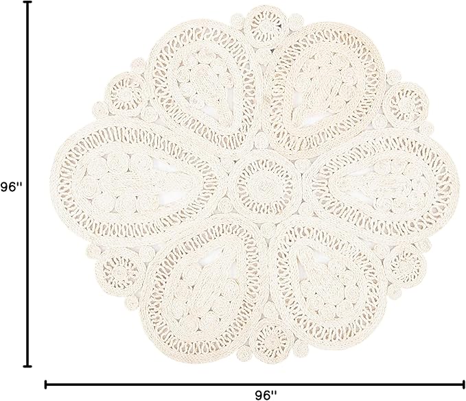 SAFAVIEH Area Rug 8' Round - Natural Fiber Collection - Large - Ivory, Handmade Jute, Decorative Boho Floral Design (NF360B)