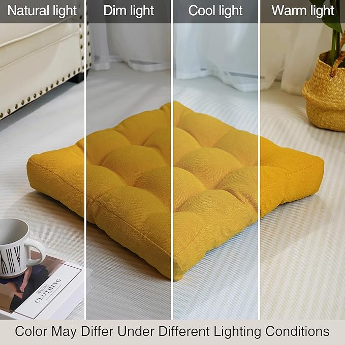 Tromlycs Floor Pillow Seating Cushions for Adults Set of 2 Sitting Large Square Pillow Gel Memory Foam 20 x 20 x 4 Inch Yellow