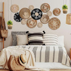 Xuhal 15 Pcs Boho Wall Basket Decor Handcrafted Seagrass Woven Wall Basket Rustic Round Woven Hanging Art for Home Farmhouse Kitchen Table Living Room (Dark Colors Style)