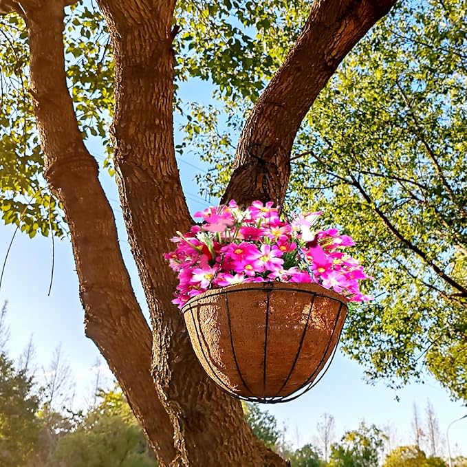 TIHOOD 2 Pack 12 inch Hanging Planter Basket Outdoor Large Hanging Flower Pots Indoor with Coco Coir Liner Round Wire Plant Holder Chain Hanging Basket Garden for Home Decor Balcony Office (2)