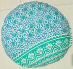 CRAFT KALA Mandala Floor Pillow Cushion Cover Seating Throw Cover Hippie Decorative Bohemian Ottoman Poufs Pom Pom Pillow Cases Boho Indian Cotton Living Room Home Décor 24" Round Set Of 2 Green Ombre